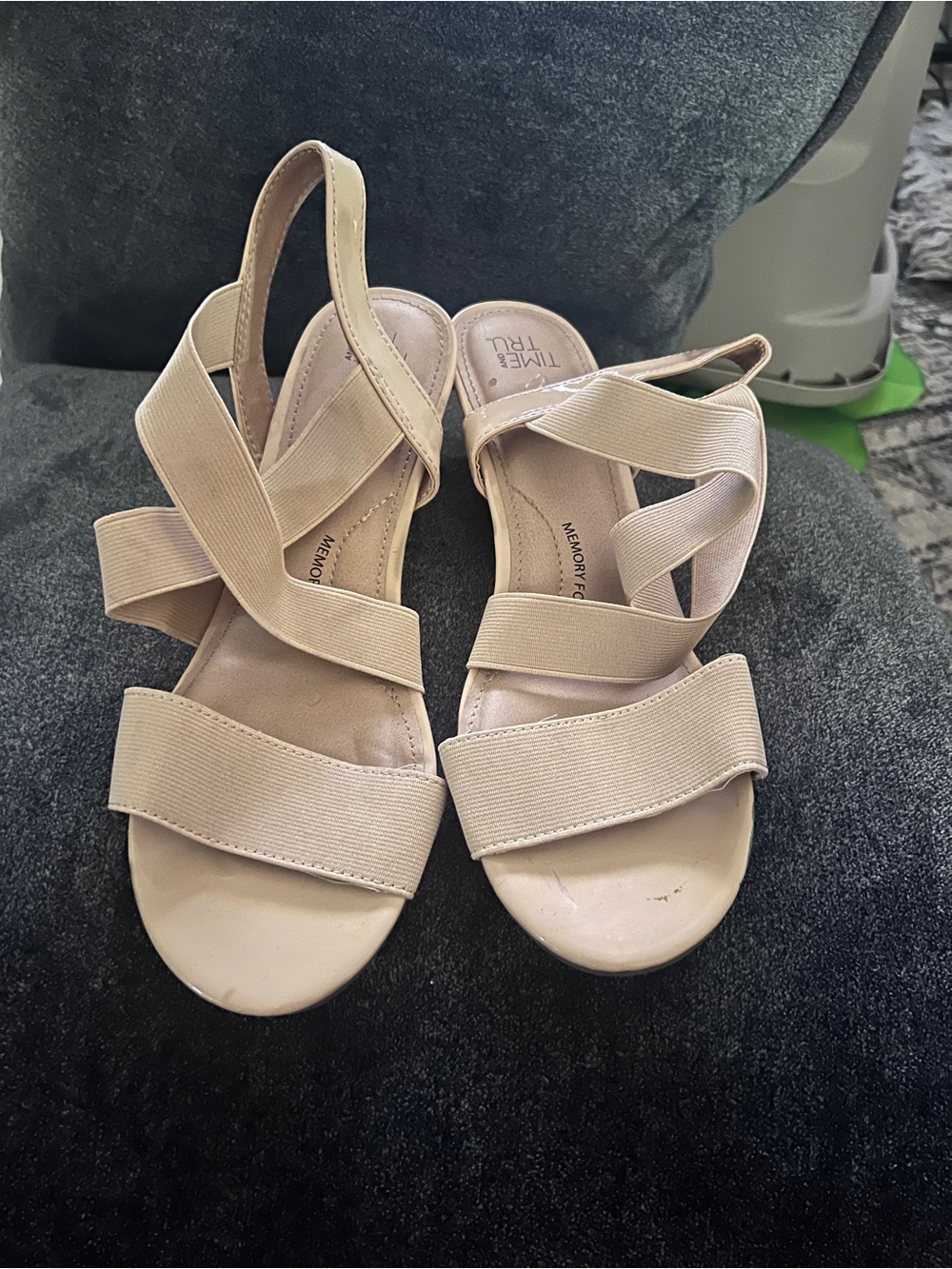Time and Tru Nude Elastic Strap Wedge Sandals - Women's